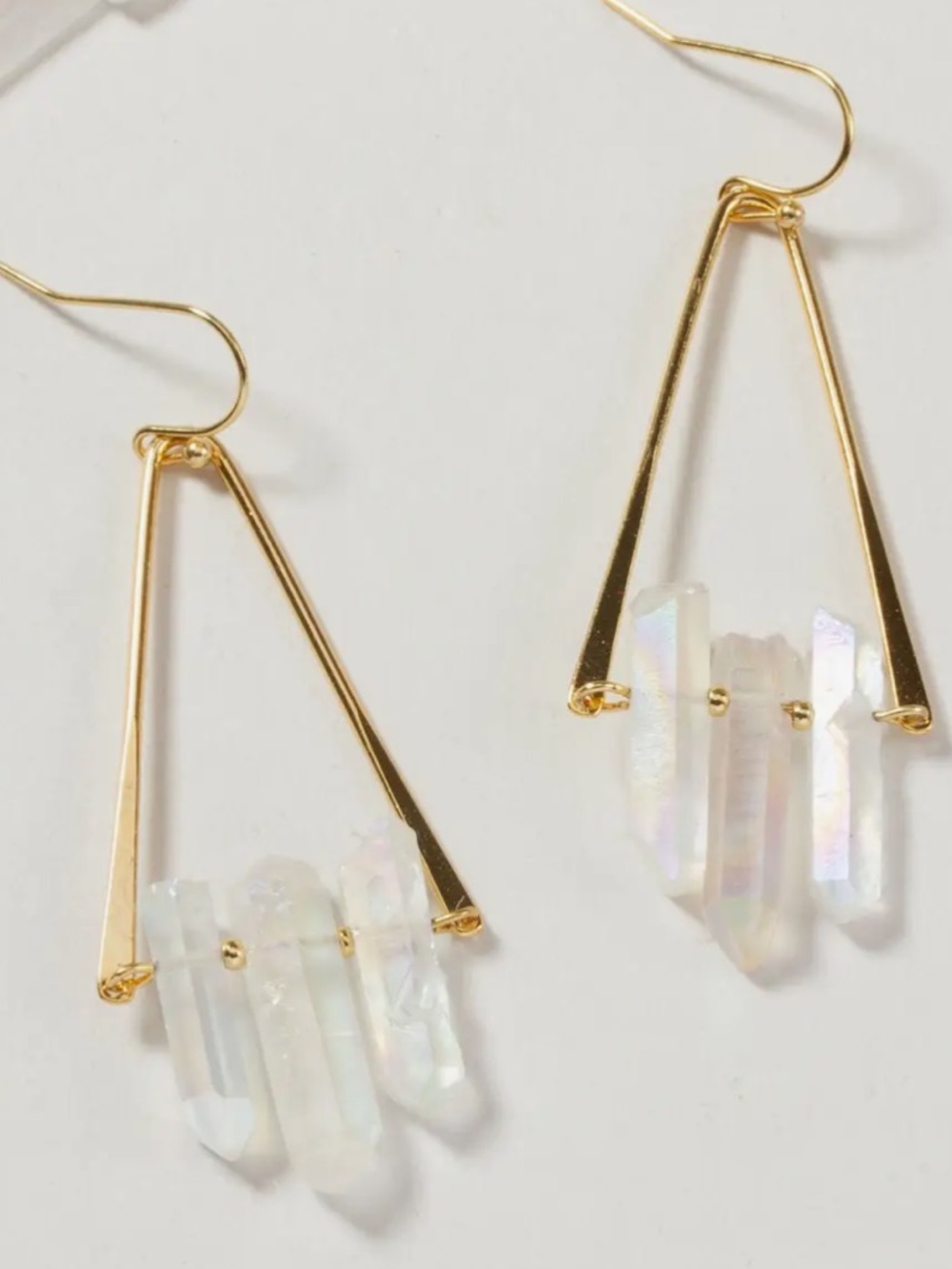 A401. Luna Norte Gold Triangular Drop Earrings with Crystal Points - Picture 2 of 2